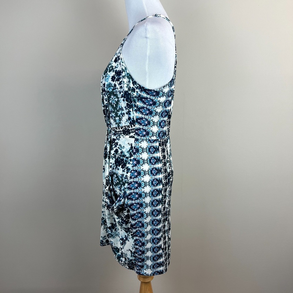 BCBGGeneration Dress Womens Medium Blue Floral Mini Draped Pocket Sleeveless NEW - Picture 9 of 15